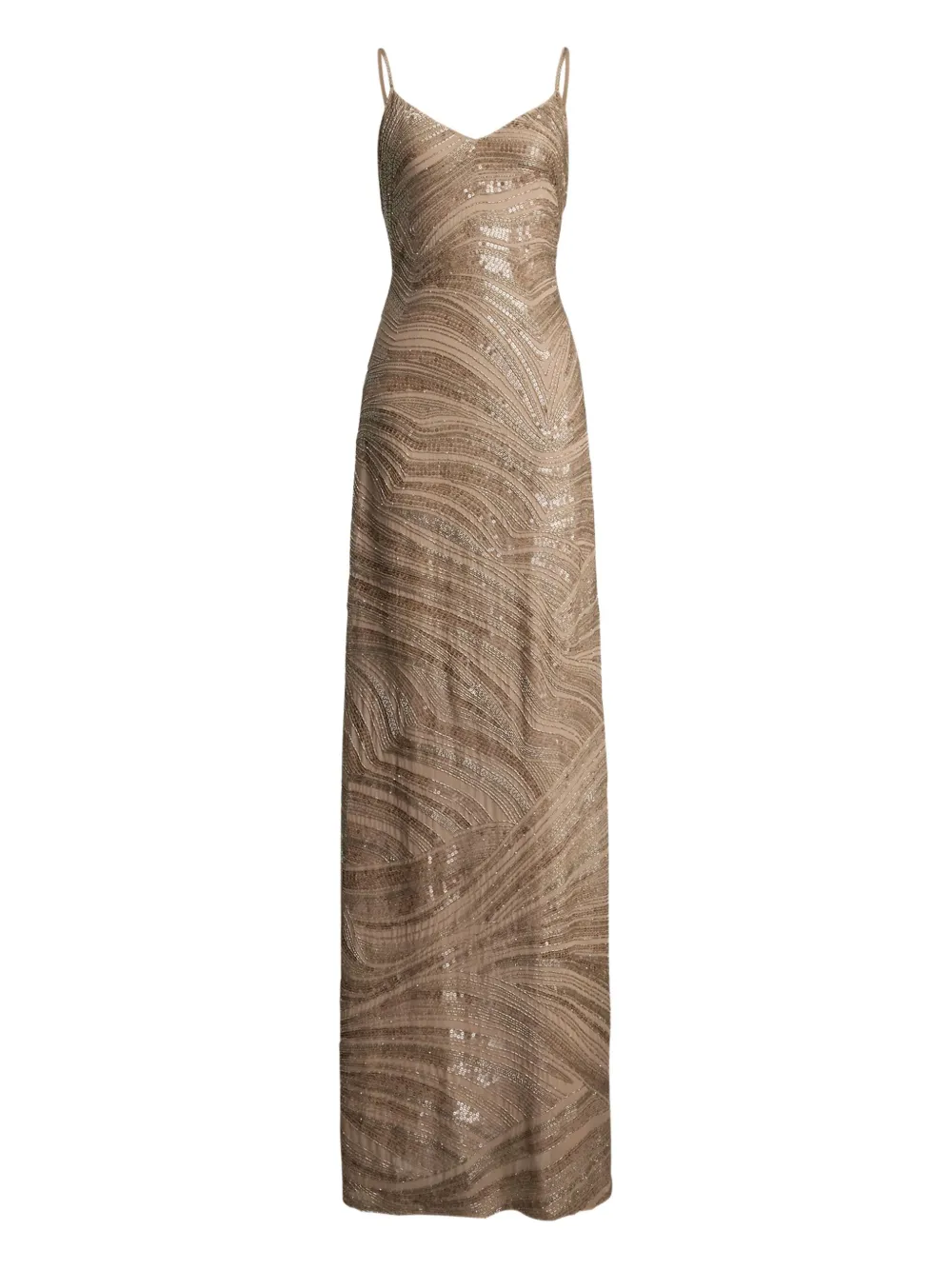 Ralph Lauren Sequin-embellished Spaghetti-strap Dress In Brown