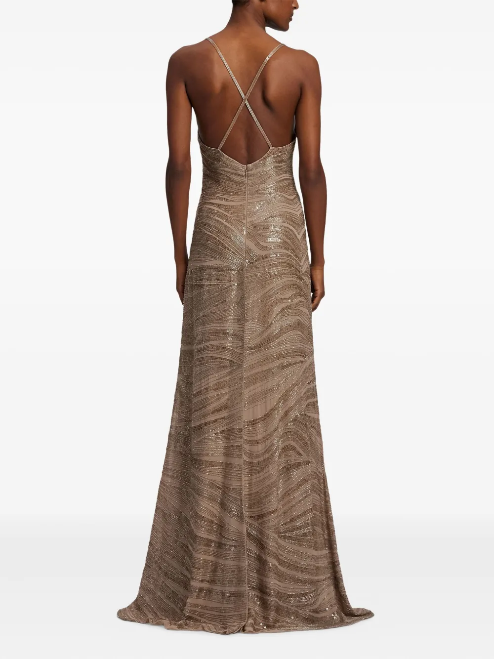 Ralph Lauren Sequin-embellished Spaghetti-strap Dress In Brown