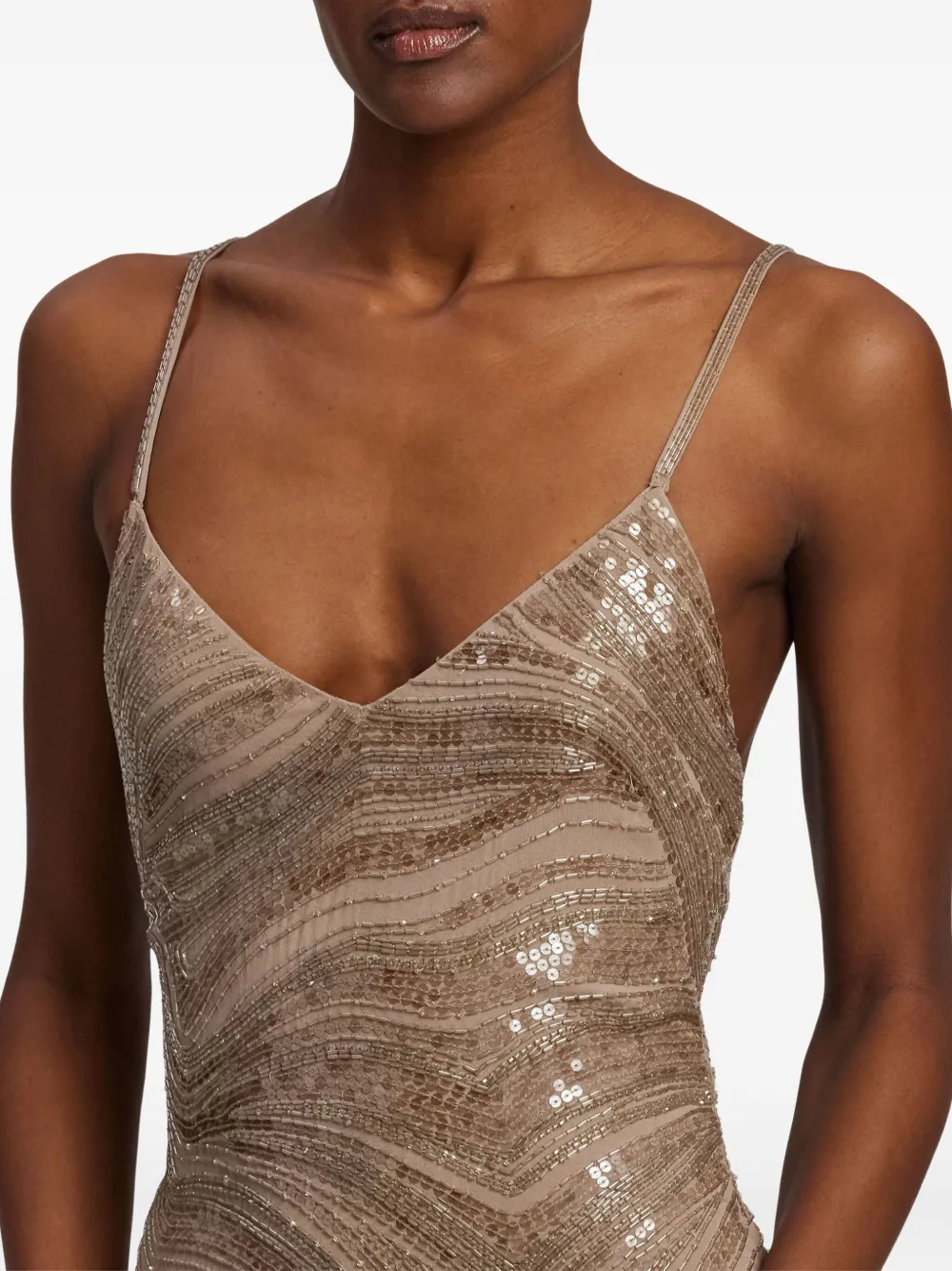 Ralph Lauren Sequin-embellished Spaghetti-strap Dress In Brown