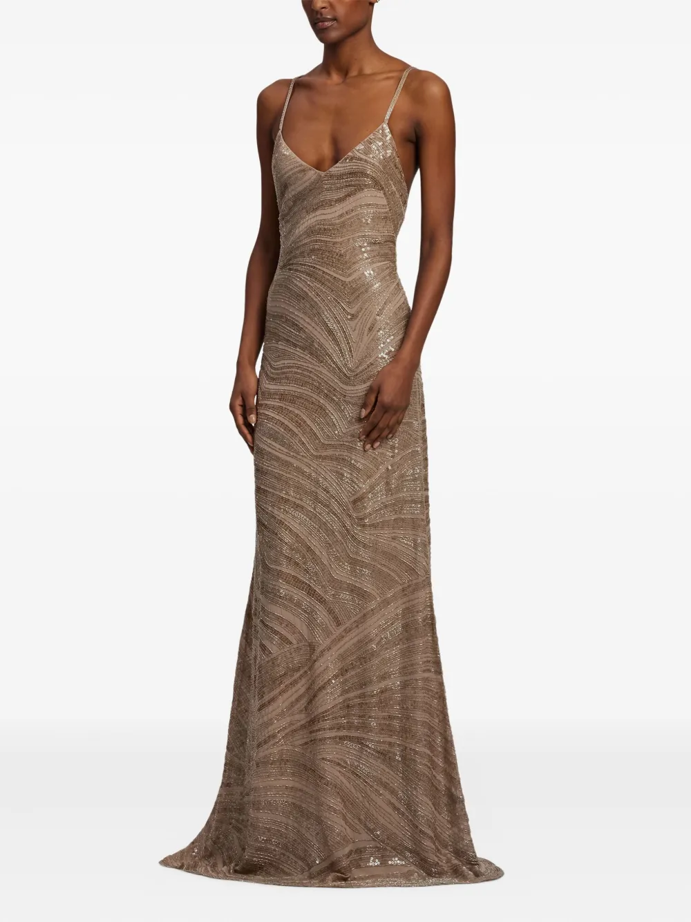 Ralph Lauren Sequin-embellished Spaghetti-strap Dress In Brown
