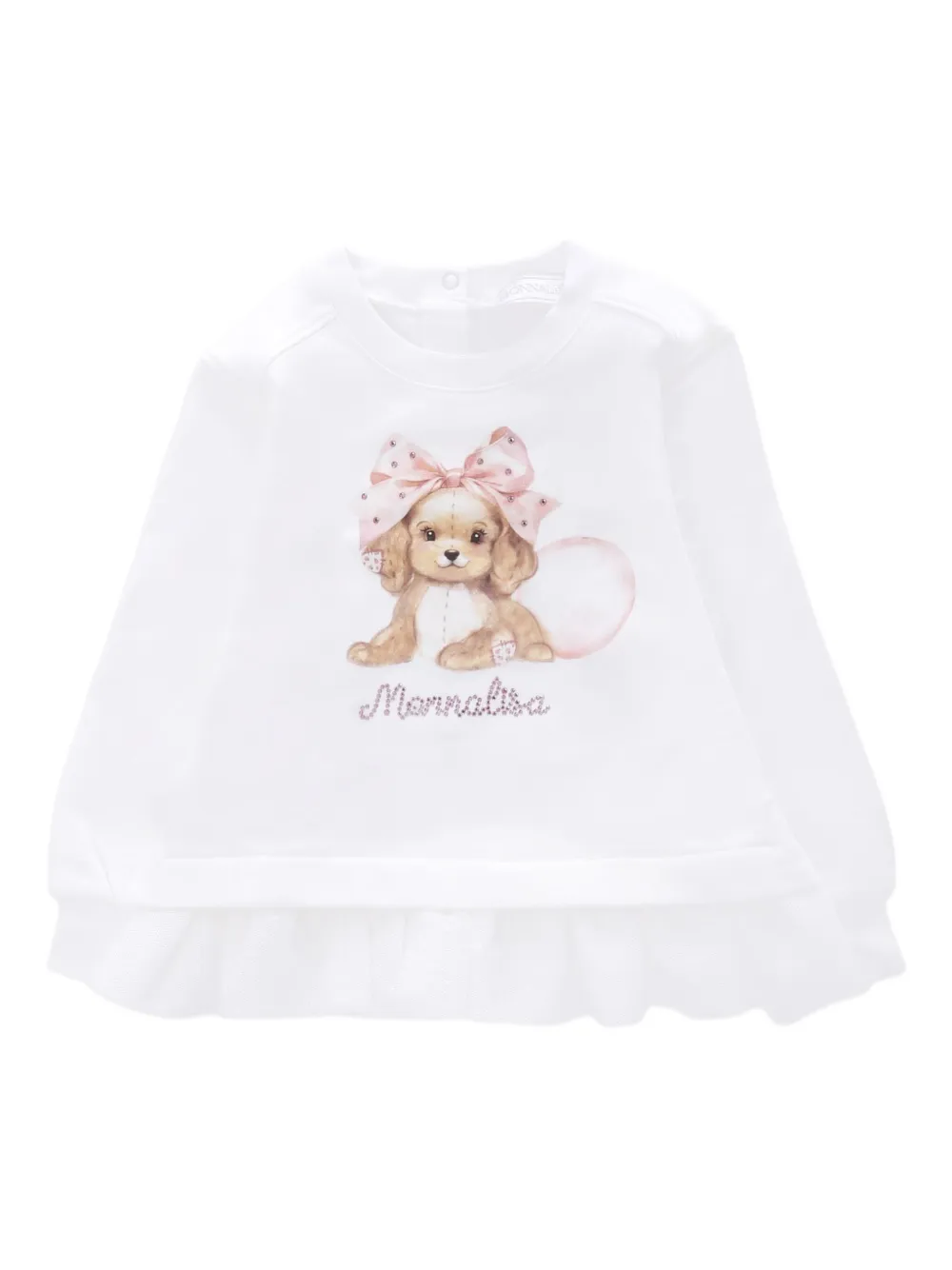 Monnalisa puppy-print ruffled top | White | Image 1