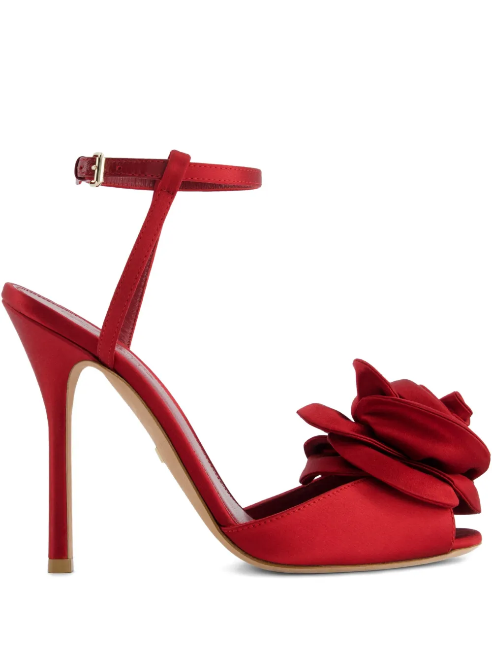 Giambattista Valli 110 mm satijnen sandalen verfraaid met roos Rood