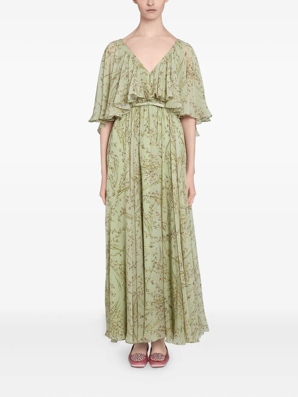 Giambattista Valli cape-detail floral-print dress Groen