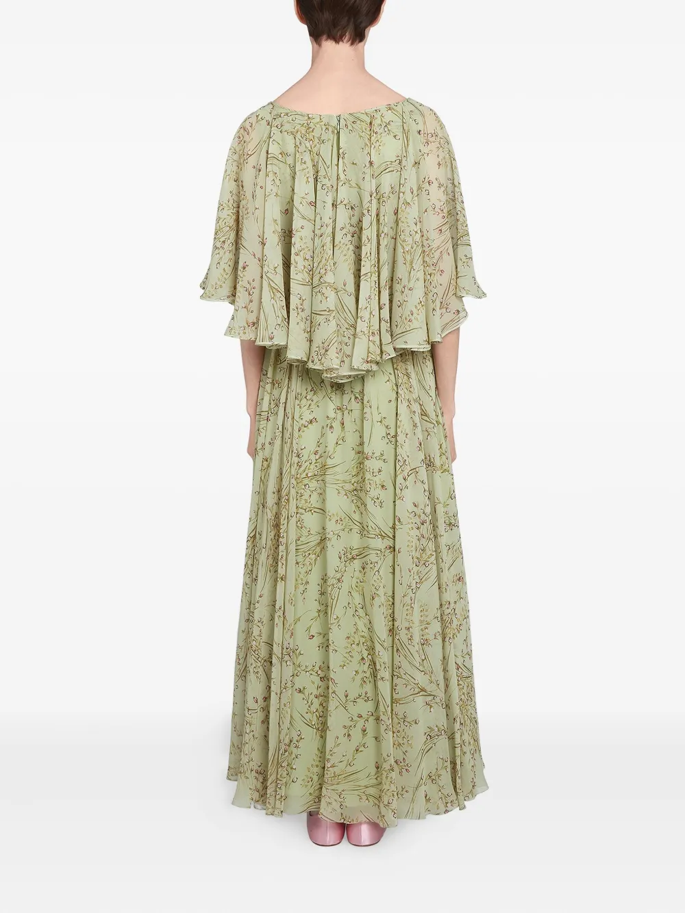 Giambattista Valli cape-detail floral-print dress Groen