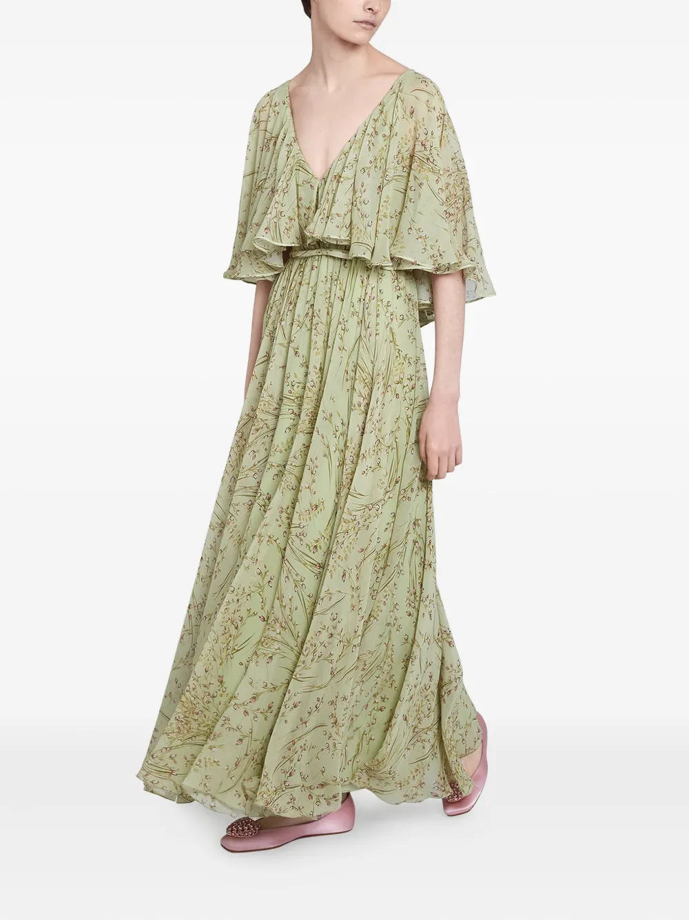 Giambattista Valli cape-detail floral-print dress Groen