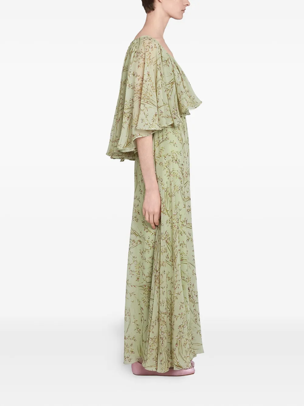 Giambattista Valli cape-detail floral-print dress Groen