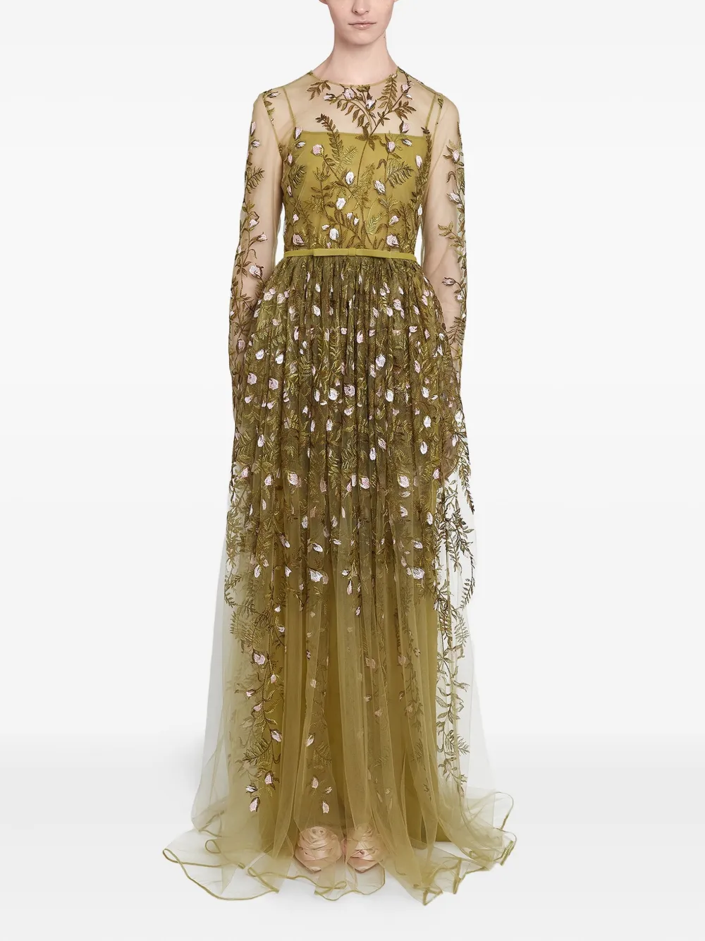 Giambattista Valli embroidered tulle long dress Groen