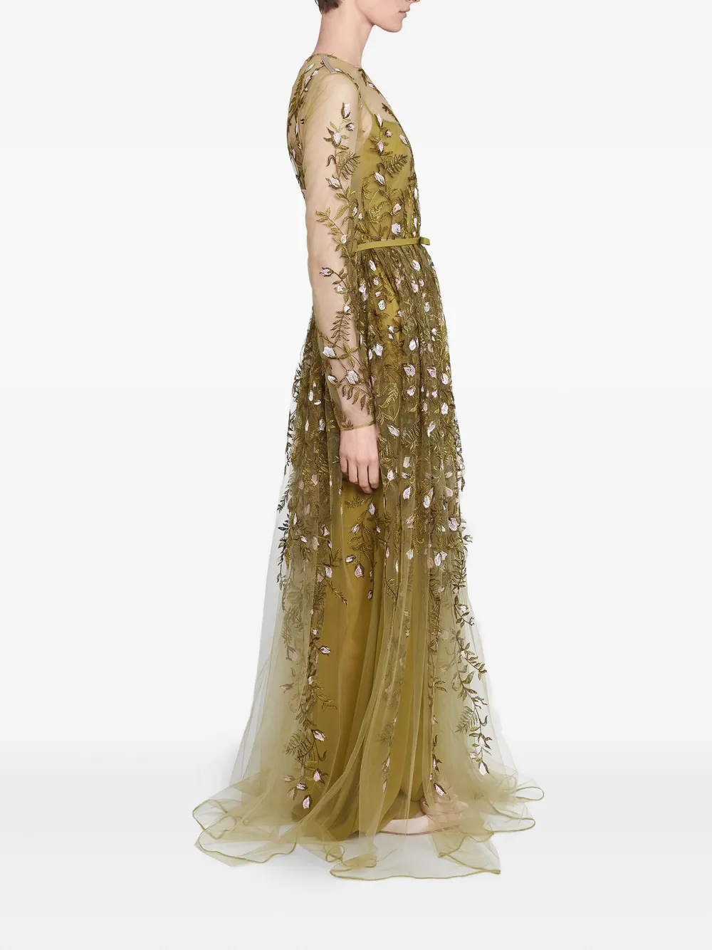 Giambattista Valli embroidered tulle long dress Groen