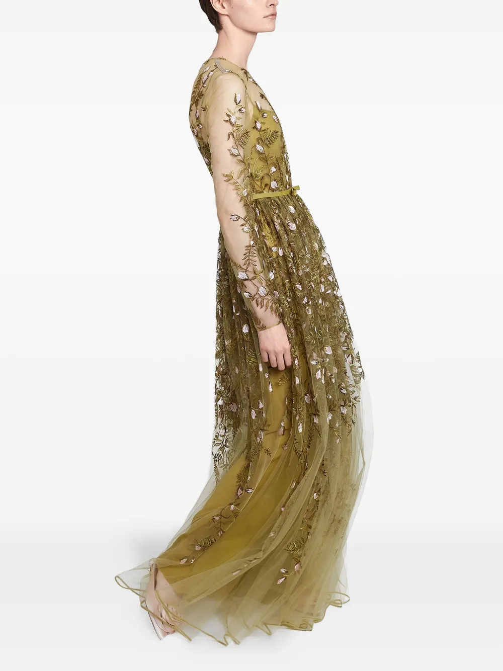 Giambattista Valli embroidered tulle long dress Groen