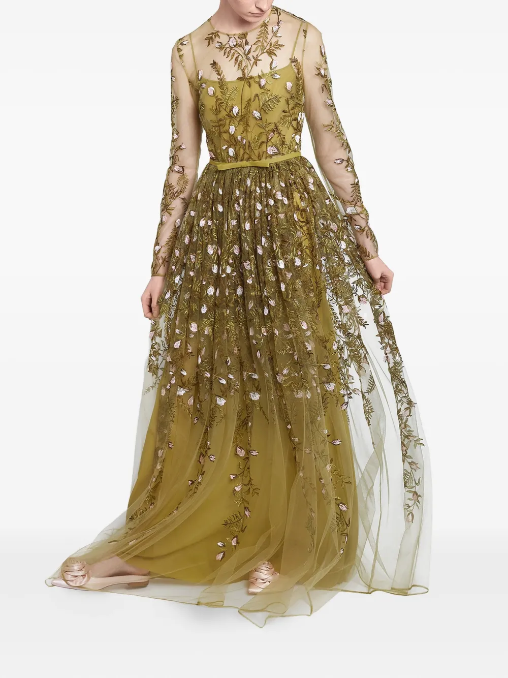 Giambattista Valli embroidered tulle long dress Groen