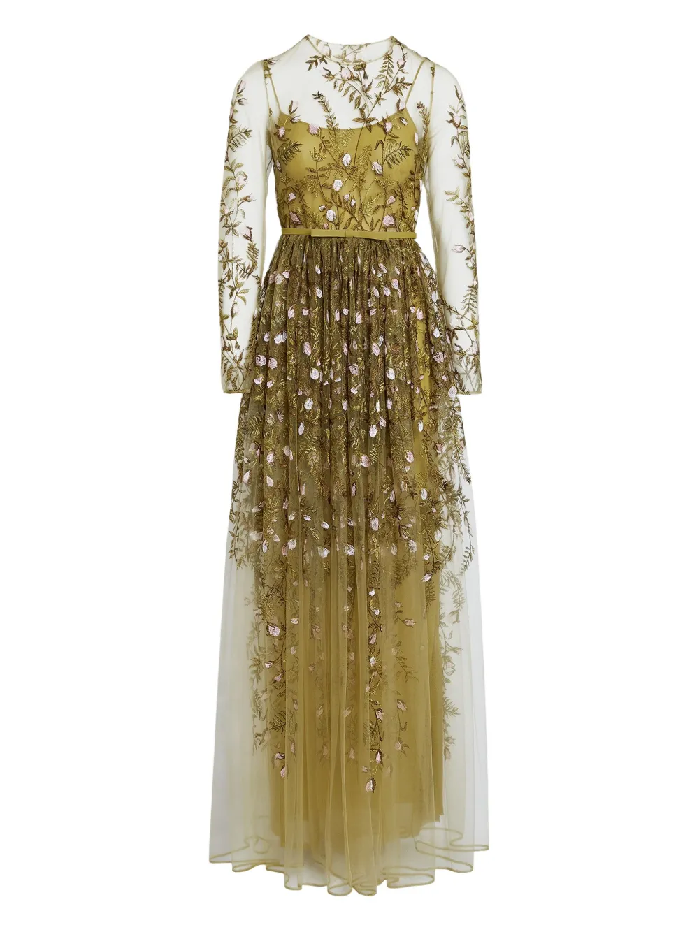 Embroidered Tulle Long Dress