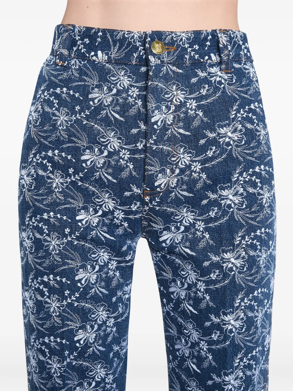 Giambattista Valli Denim broek met geborduurde bloemen Blauw