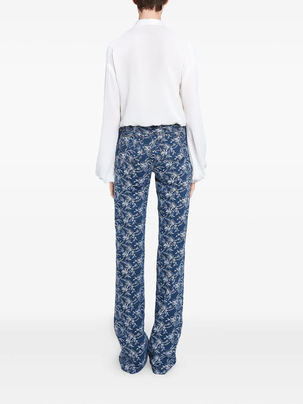 Giambattista Valli Denim broek met geborduurde bloemen Blauw