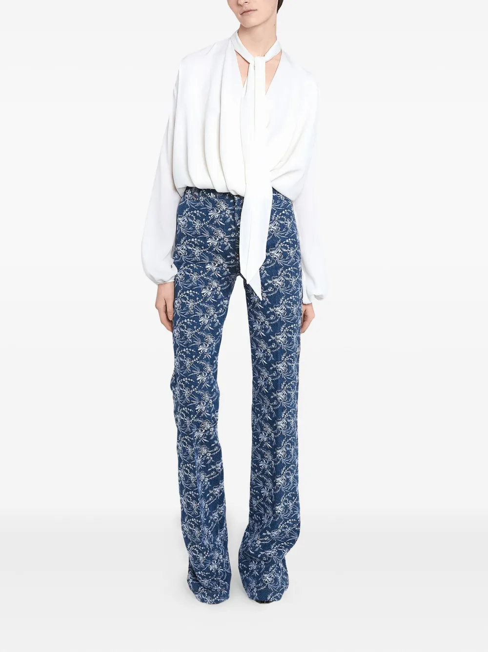 Giambattista Valli Denim broek met geborduurde bloemen - Blauw