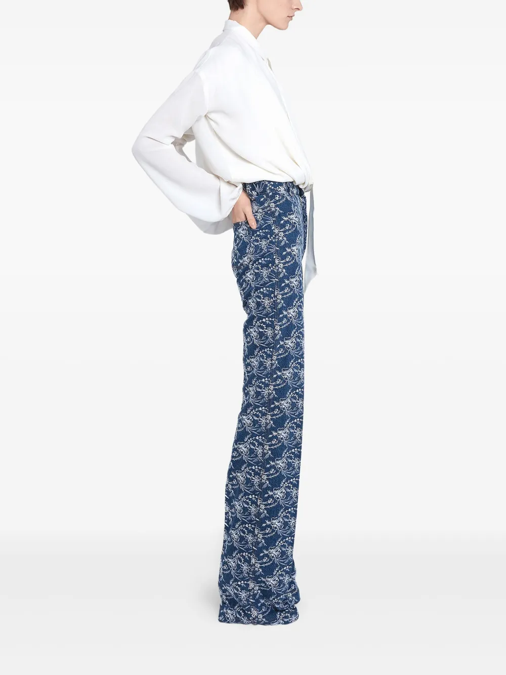 Giambattista Valli Denim broek met geborduurde bloemen Blauw