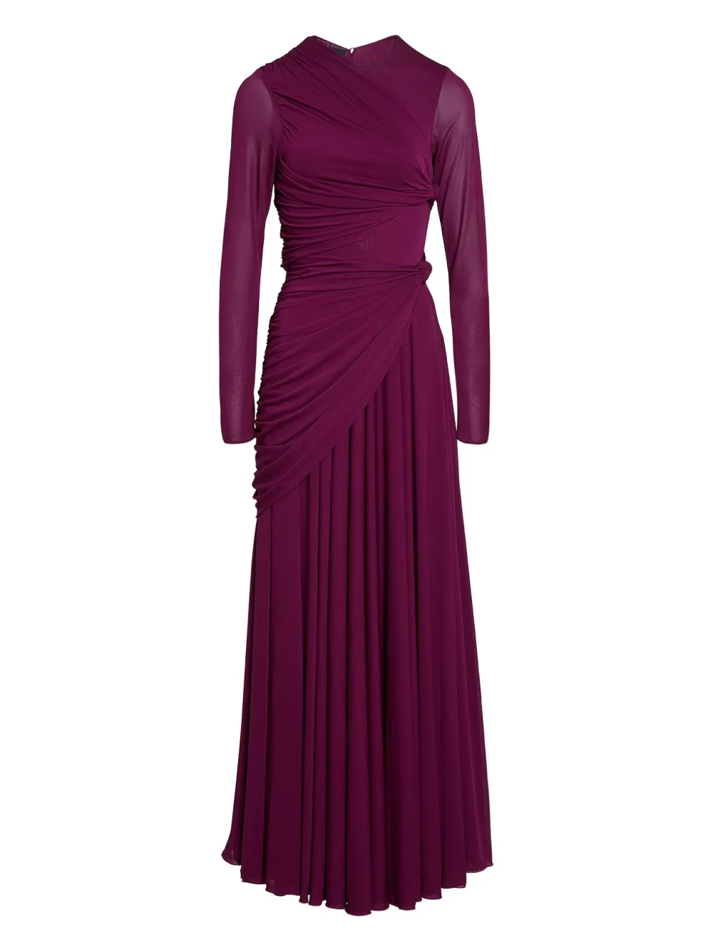 draped long-sleeve maxi dress