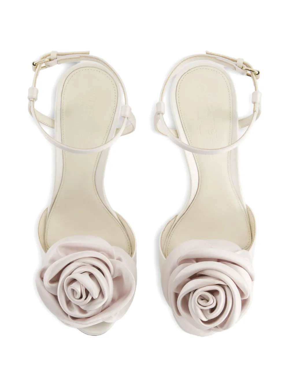 Giambattista Valli 110 mm satijnen sandalen verfraaid met roos Wit