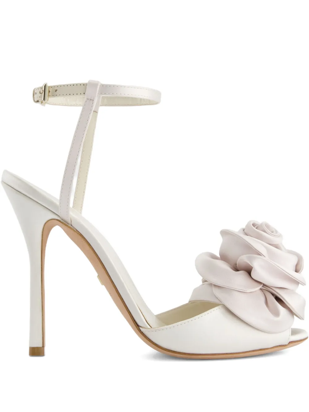 Giambattista Valli 110 mm satijnen sandalen verfraaid met roos Wit