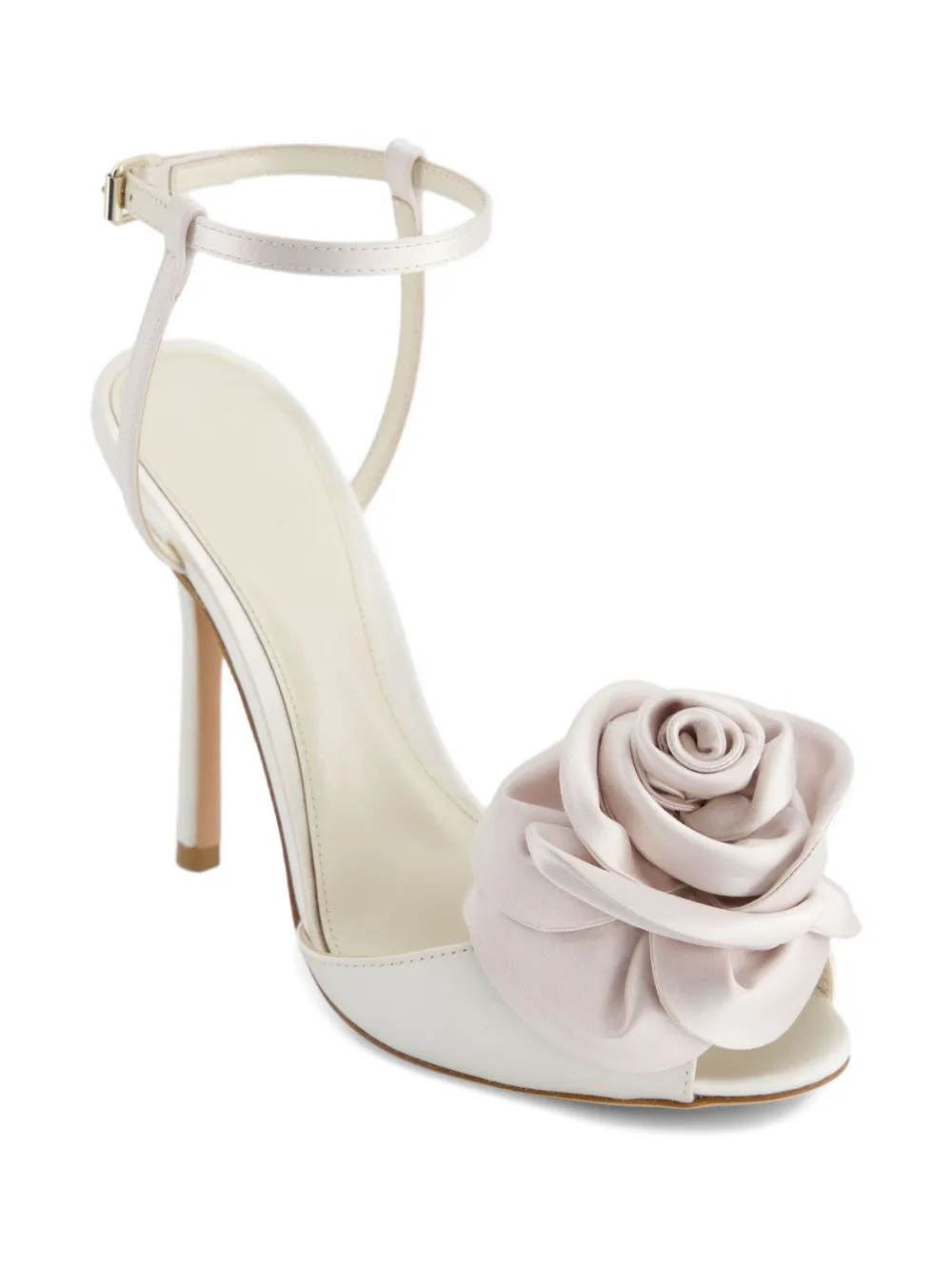 Giambattista Valli 110 mm satijnen sandalen verfraaid met roos Wit
