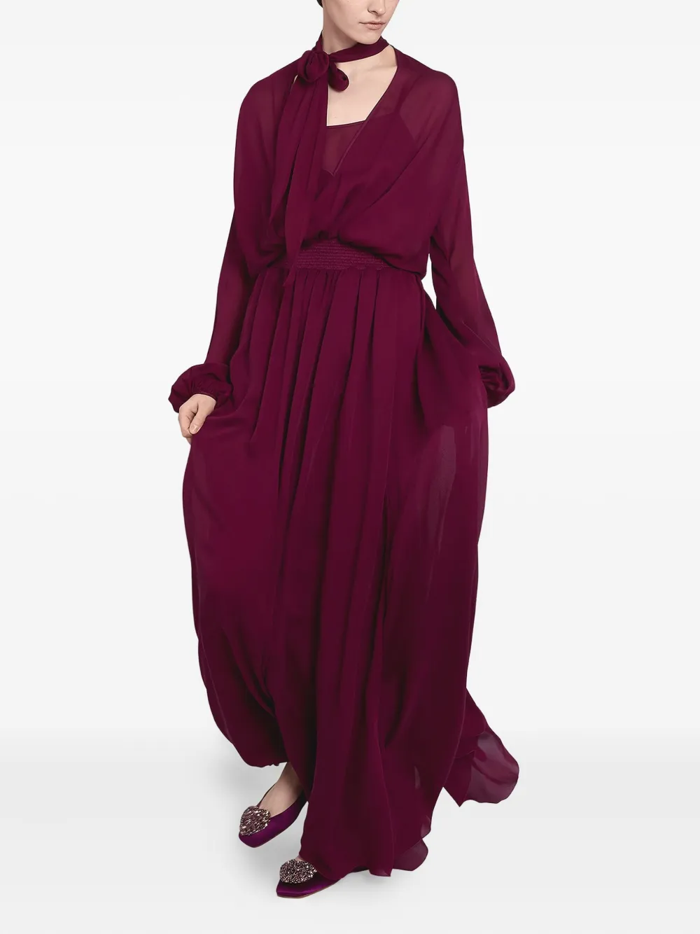 Giambattista Valli tie-neck silk maxi dress Paars