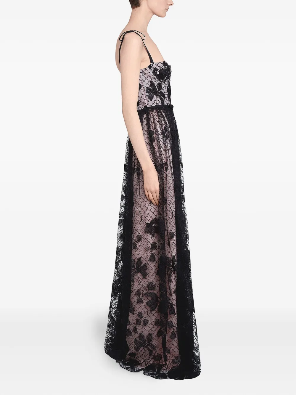 Giambattista Valli Korset jurk met geborduurde bloemen Zwart