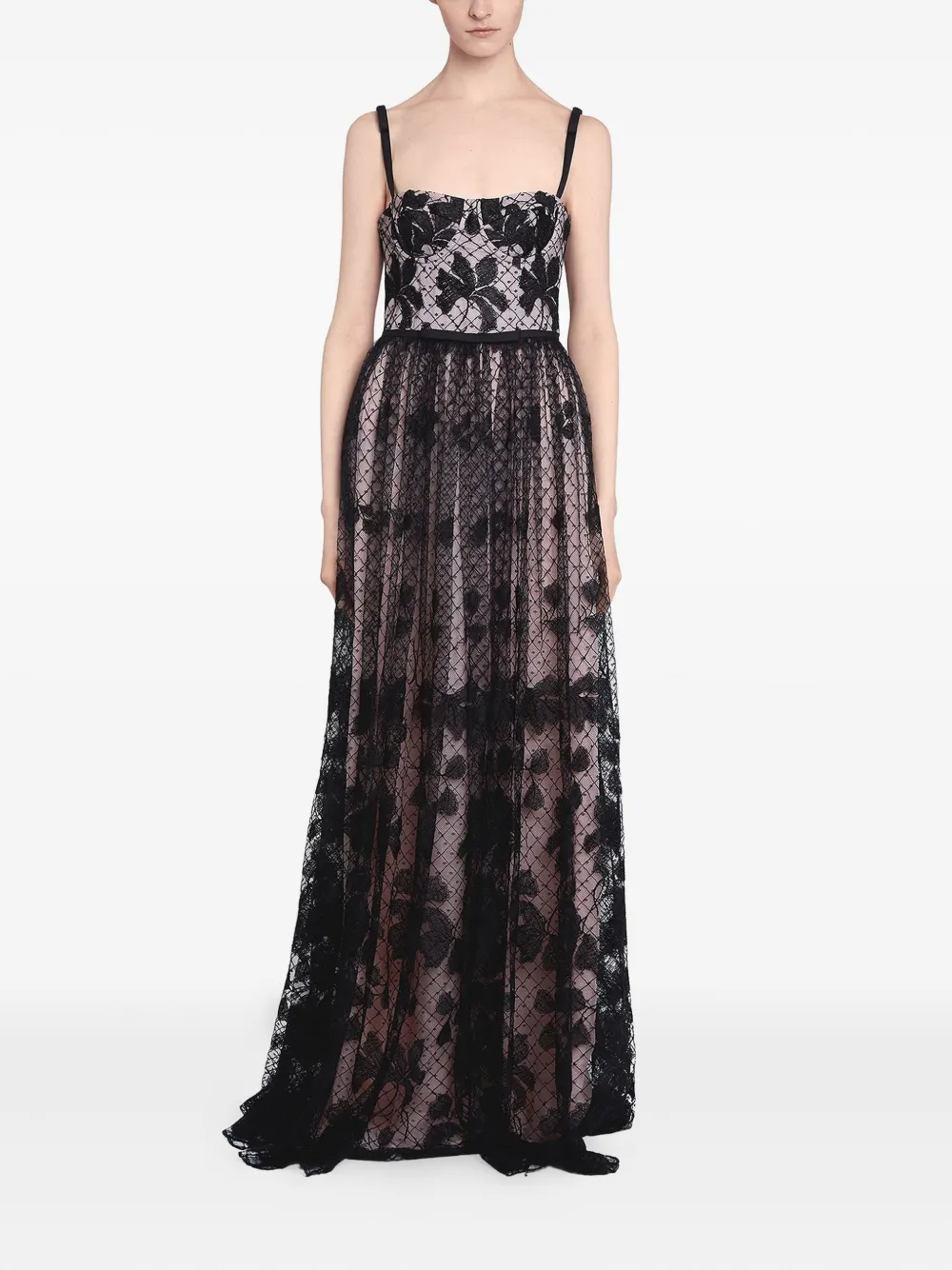Giambattista Valli Korset jurk met geborduurde bloemen Zwart
