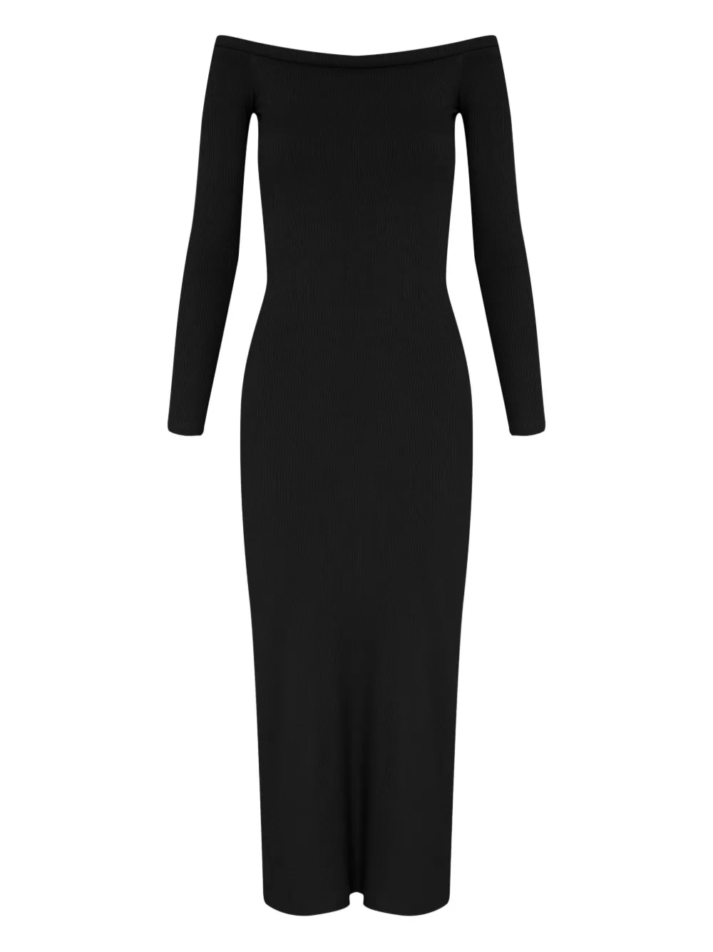 Gloria Coelho Off-shoulder Ribbed Midi Dress In Black