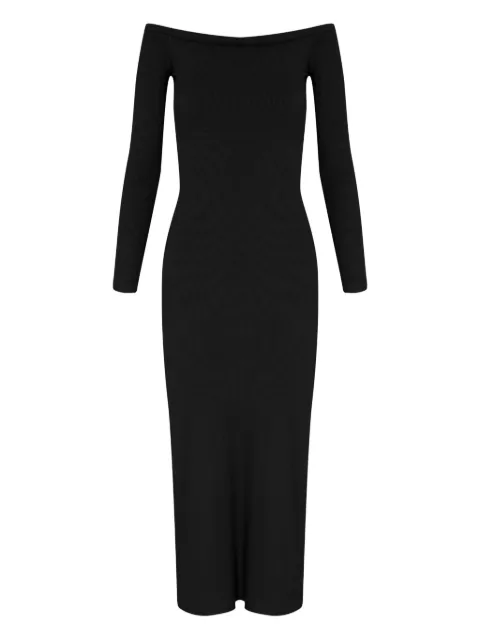 Gloria Coelho vestido midi tejido de canalé con hombros descubiertos