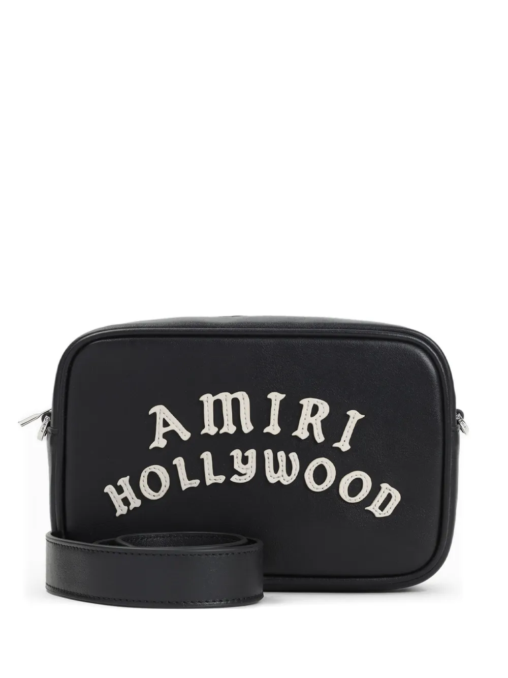 AMIRI logo-print leather messenger bag BLACK