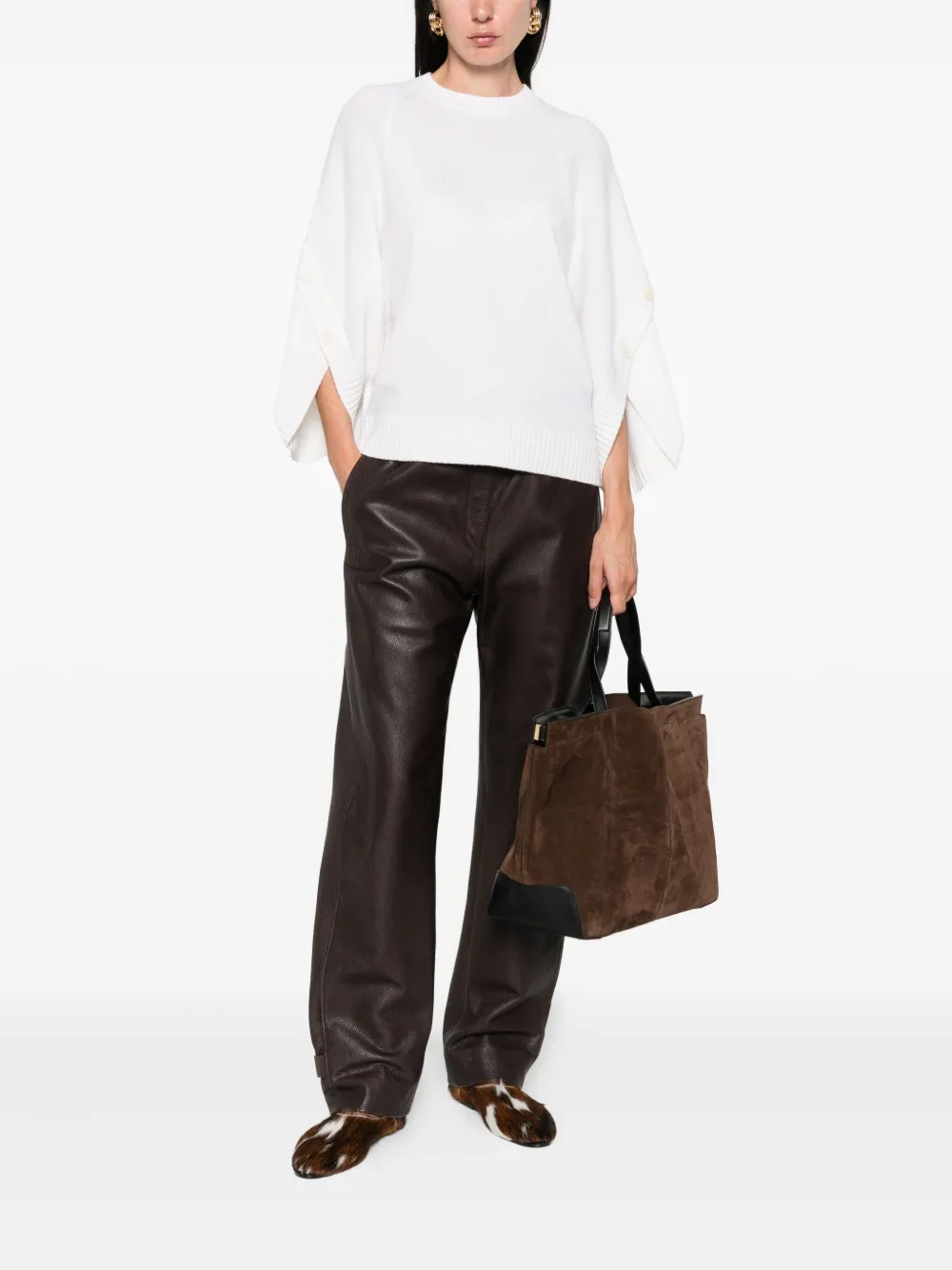 Max Mara buttoned-cuff knitted top Beige