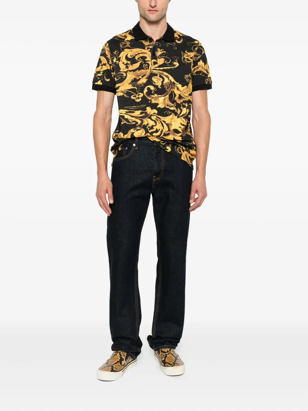 Versace Jeans Couture Poloshirt met Porcelain Barocco-print Zwart