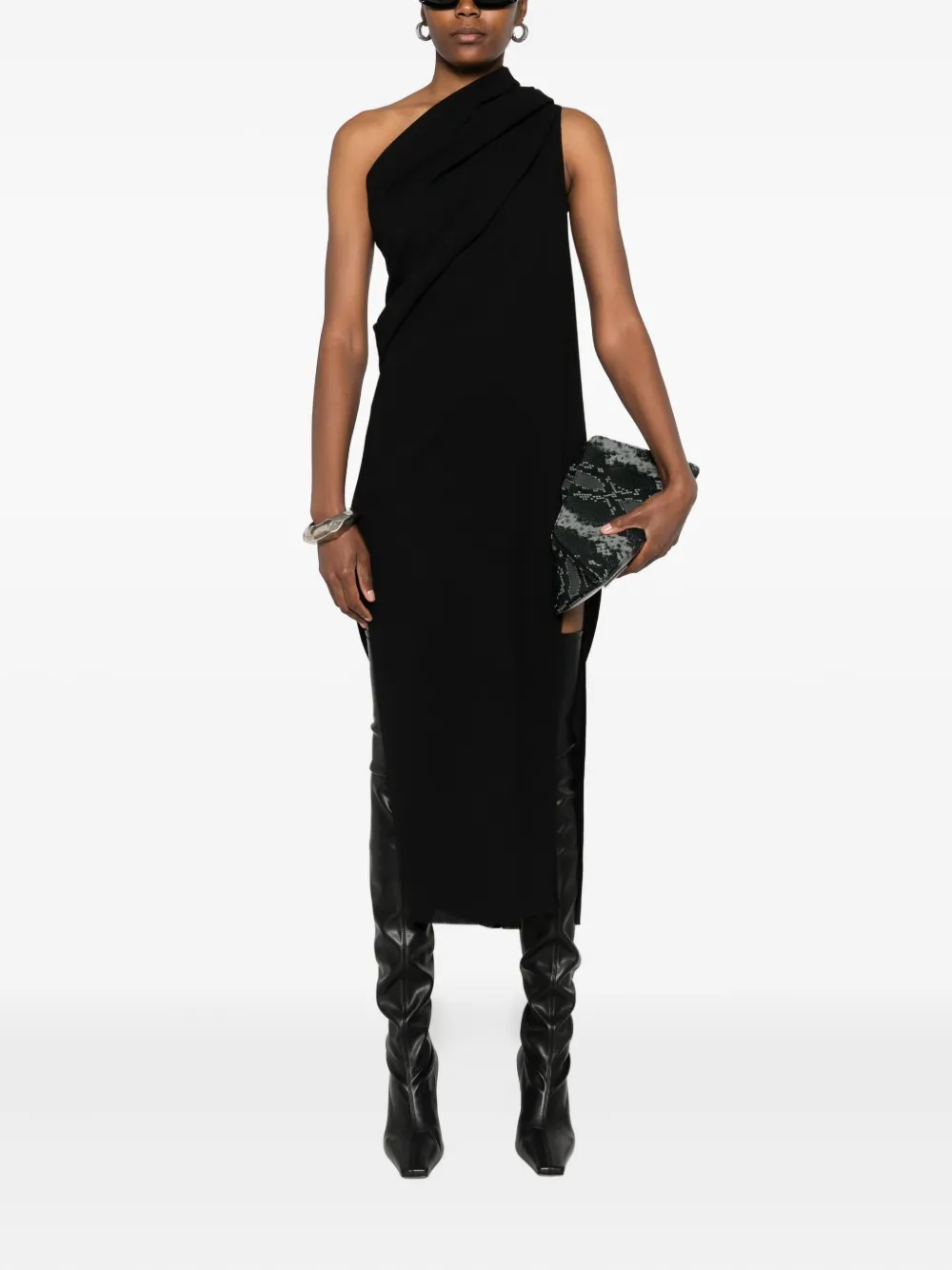 Rick Owens Draped One-shoulder Midi Dress