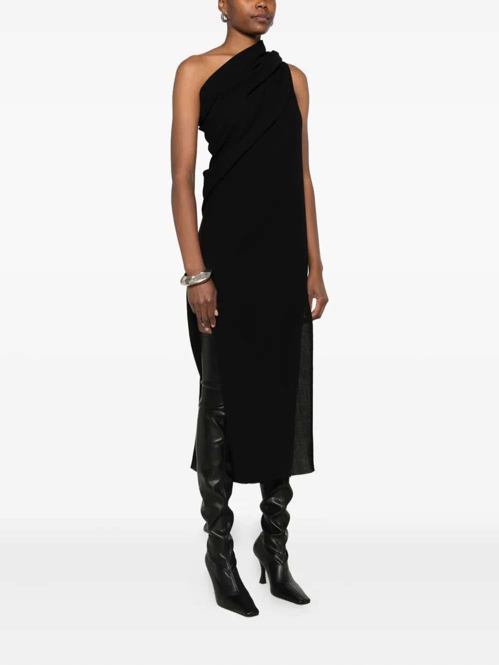 Rick Owens Draped One-shoulder Midi Dress