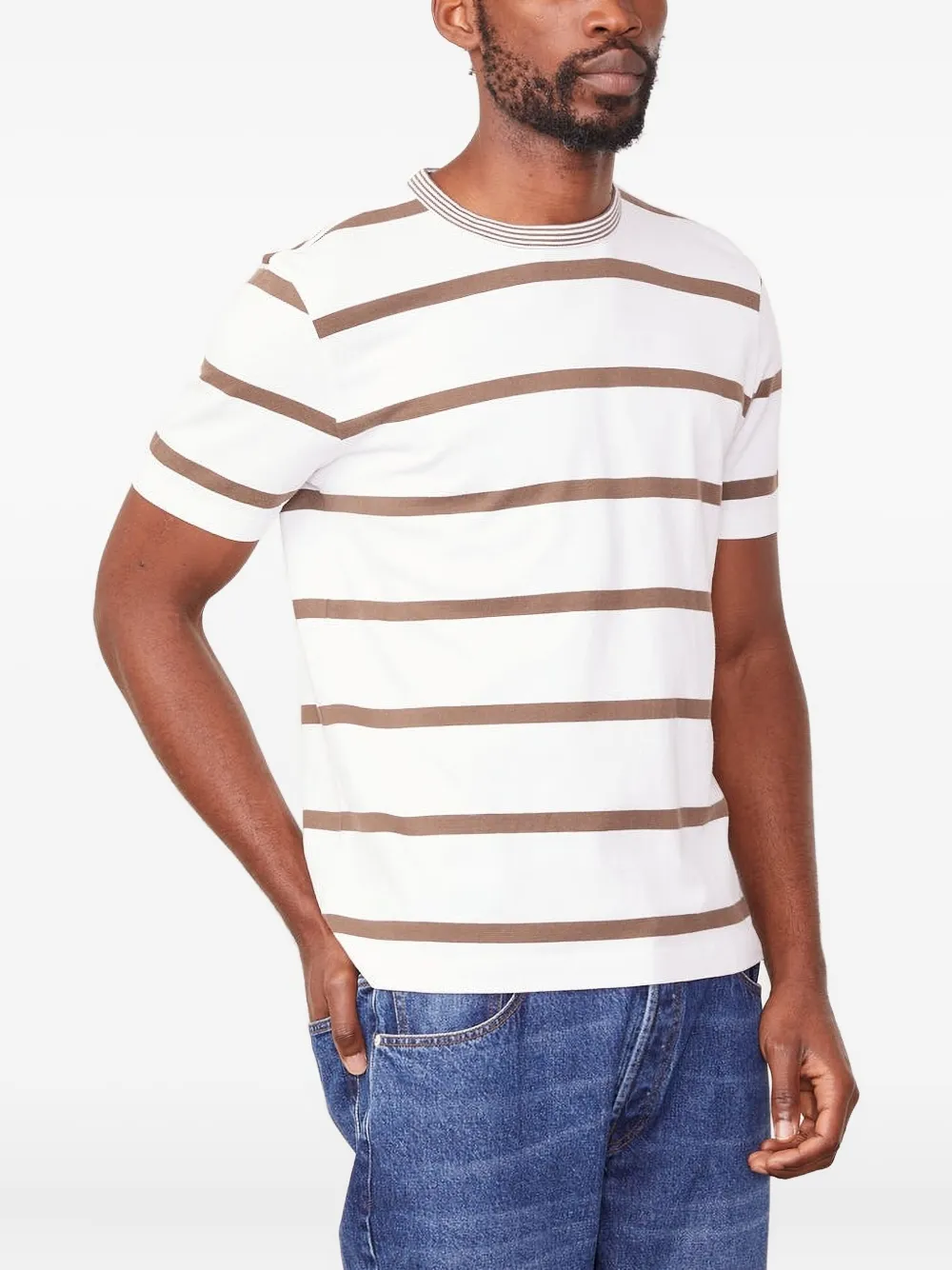 Officine Generale striped crew-neck T-shirt | White | Image 1