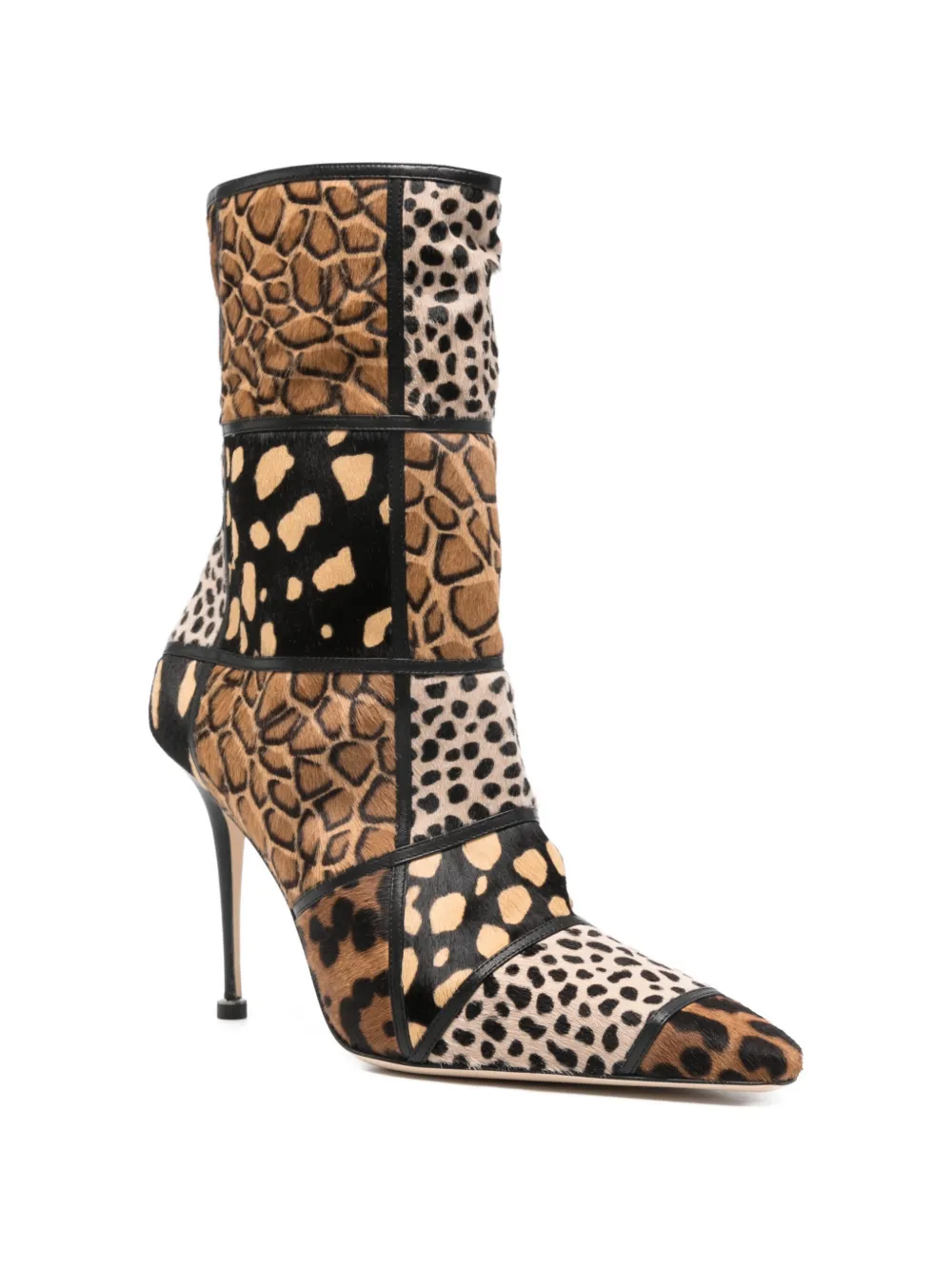 Manolo Blahnik Trulona patchwork stiletto ankle boots Bruin
