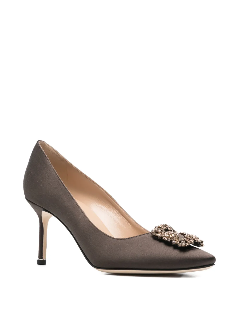 Manolo Blahnik 80mm Hangisi Embellished Pumps In Brown