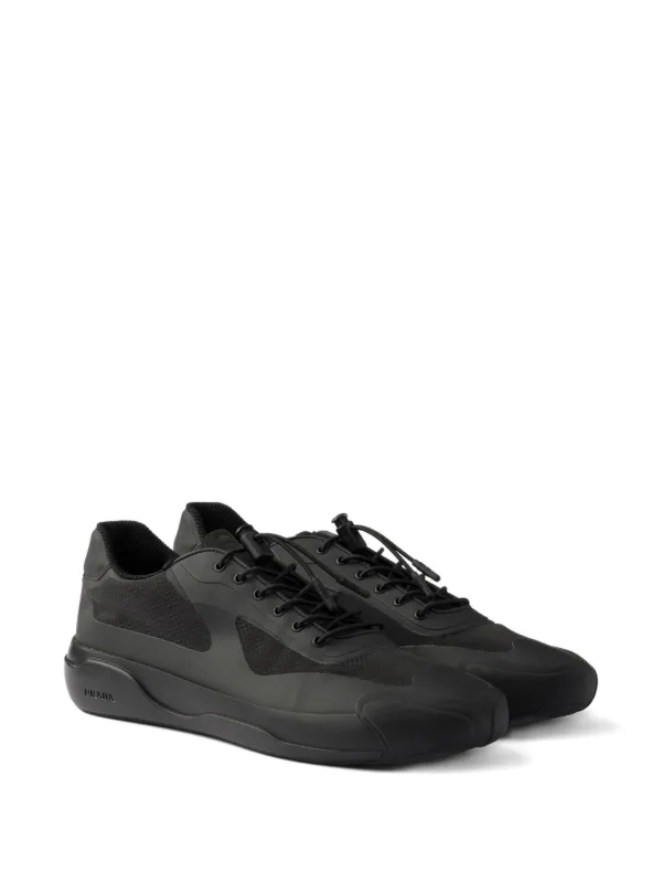 【送料込】PRADA キャンバス レースアップ スニーカー Prada レースアップ スニーカー | ブラック | FARFETCH JP