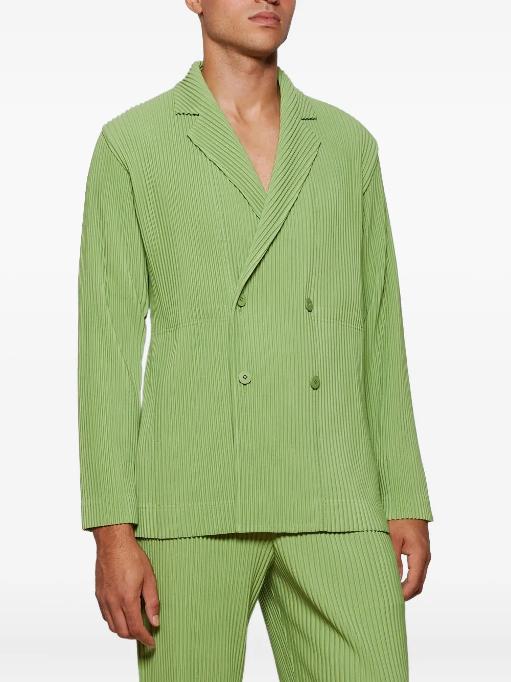  Issey Miyake Pleated Double-breasted Jacket - Green 