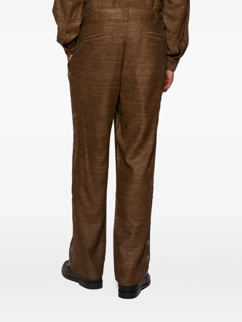 Baziszt Nouac Floral-embellished Trousers In Brown
