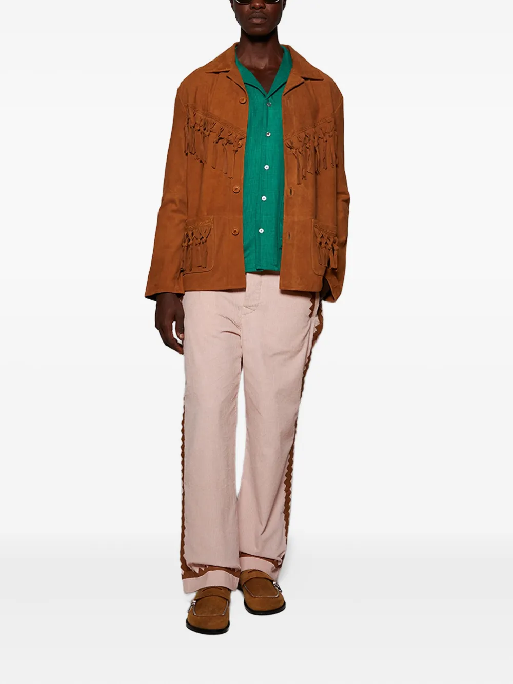 Baziszt Chitin floral-embroidered shirt - Groen