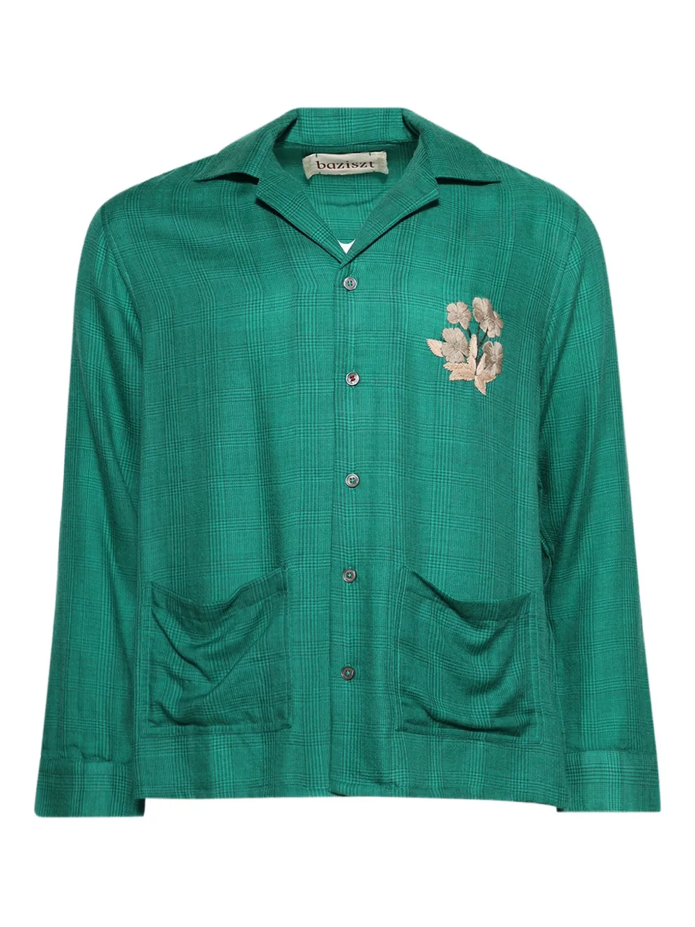 Baziszt Chitin Floral-embroidered Shirt In Green
