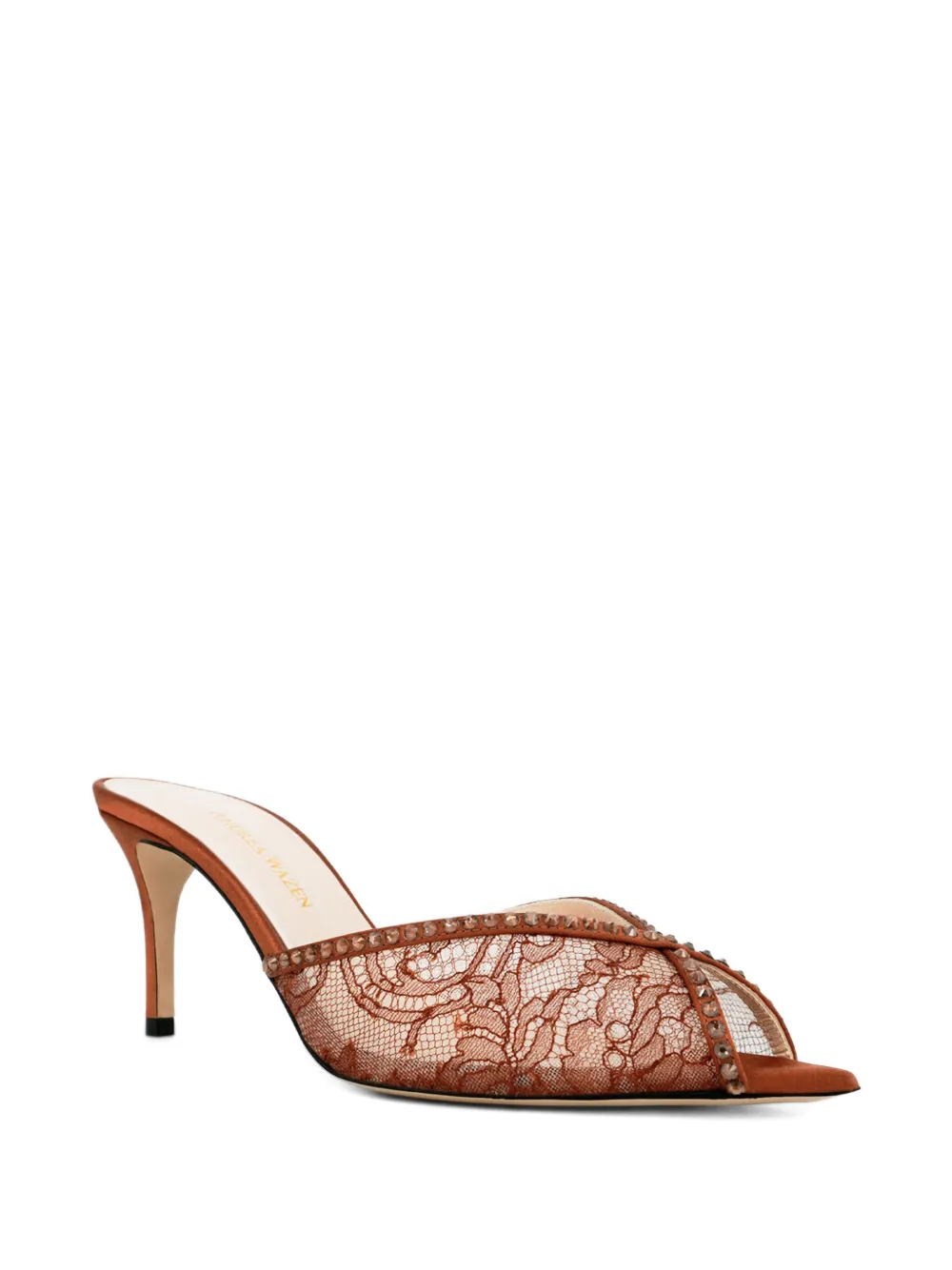 Andrea Wazen 105mm Katy Lace-embellished Sandals In Brown