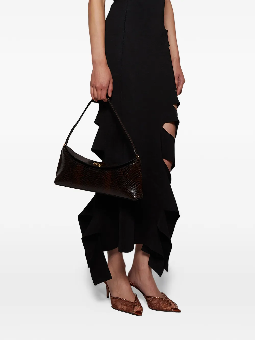 Andrea Wazen 105mm Katy Lace-embellished Sandals In Brown