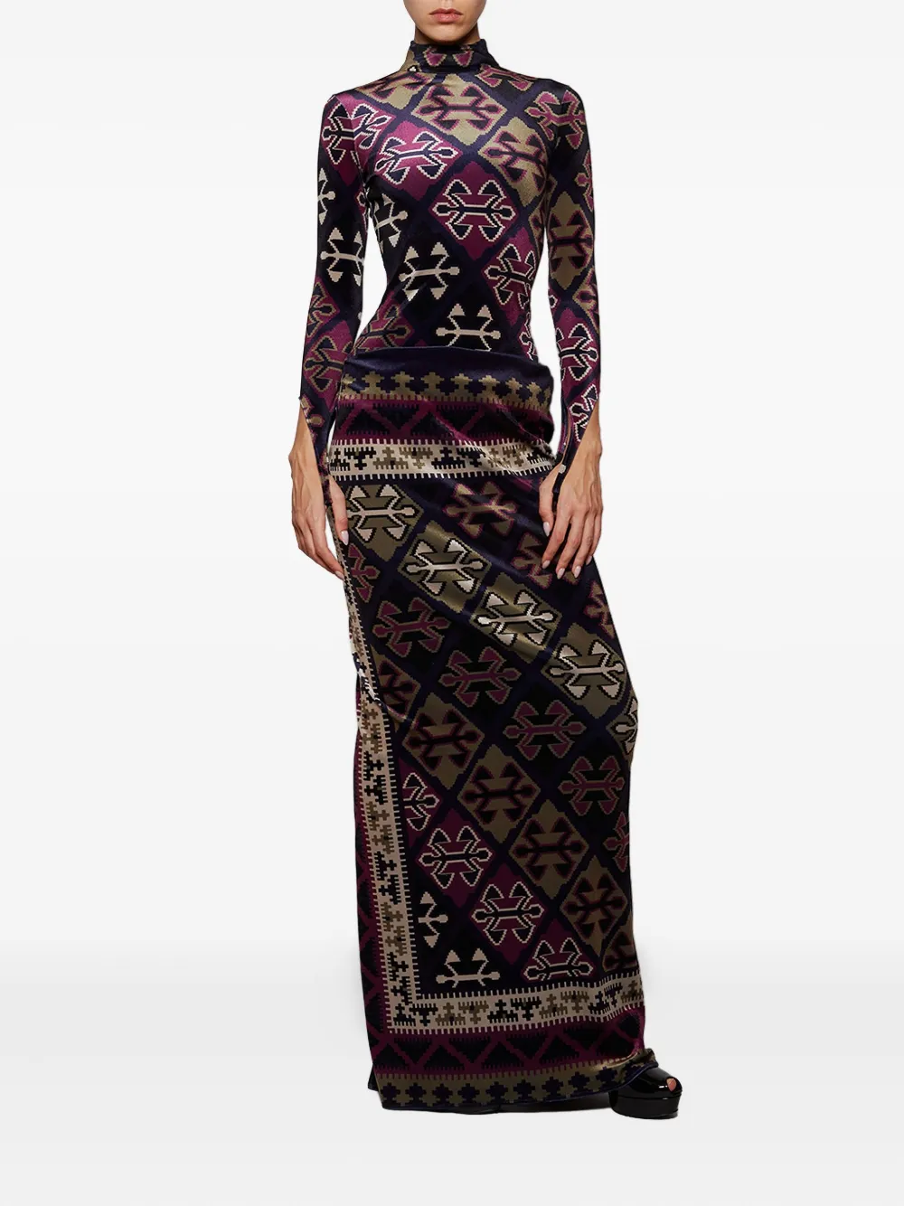 Burc Akyol Fluwelen jurk met print - Blauw