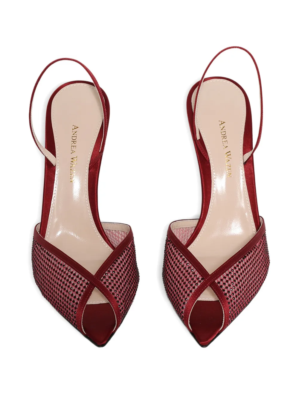 Andrea Wazen 105mm Net Glitz Sling Sandals In Red