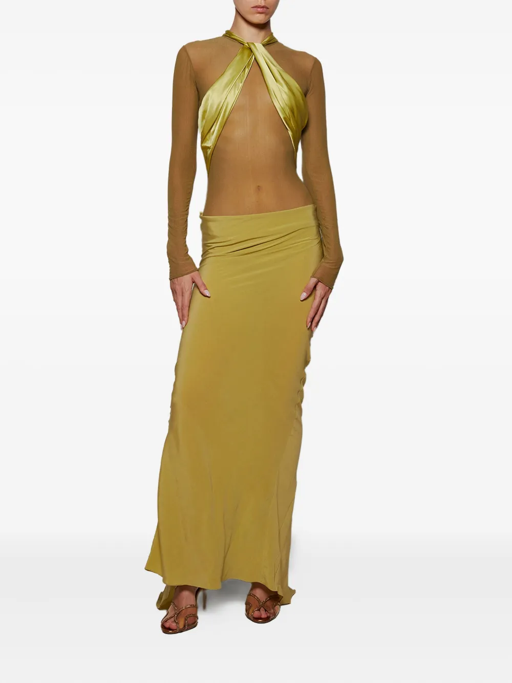 Burc Akyol Caryatid maxi-jurk met mesh - Groen