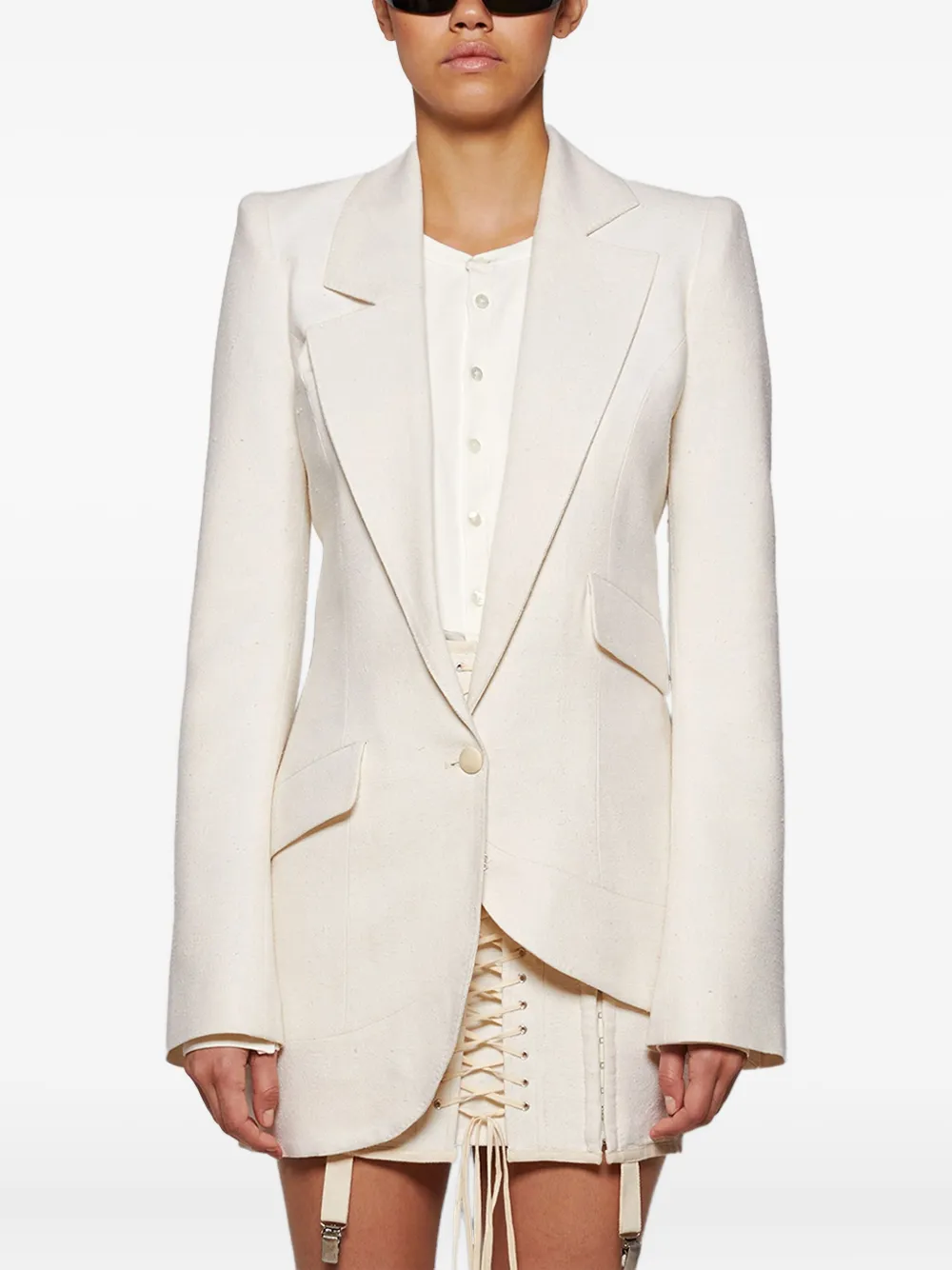  Angelica Montini Studios Asymmetrical Blazer - White 