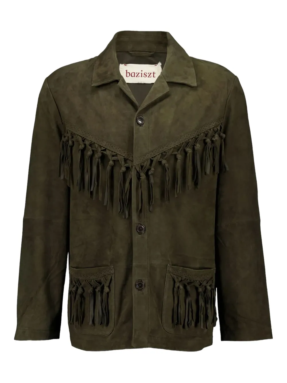 Baziszt Vestige Fringe-detail Suede Jacket In Green