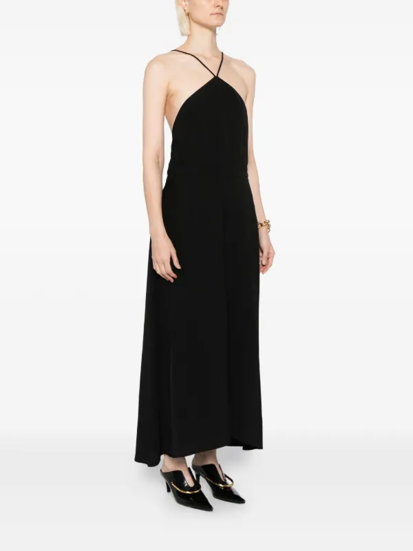 jil sander black dress $1880 Jil Sander Women's Black Satin V-Neck Long Sleeve A-Line Dress Size 40