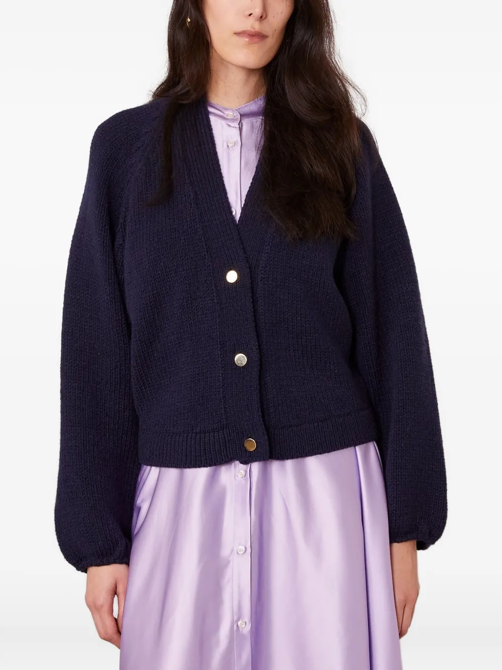 Officine Generale Jaimie Balloon-sleeve Button Cardigan In Blue